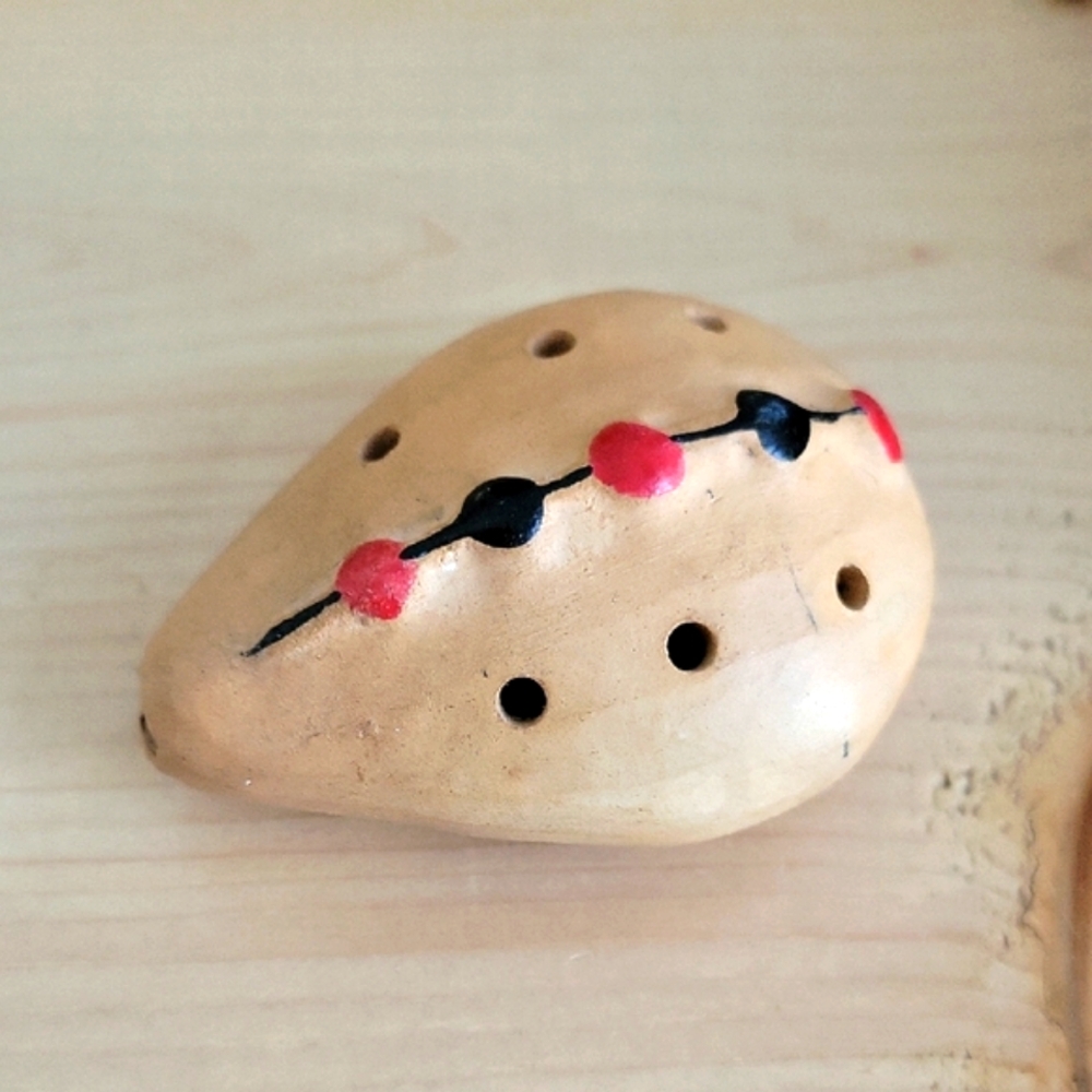 Handcrafted Tan and Red Ocarina